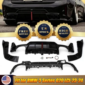 Rear Bumper Diffuser W/ LED Light Gloss Black For BMW 3 Series G20 LCI 2023-2024 - Picture 1 of 14