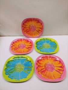 5x Andy Warhol FLOWERS Melamine Plates By Precidio - Floral Pink Green Blue- 11" - Picture 1 of 10