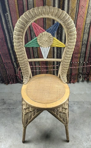 Antique Order of the Eastern Star Wicker Dining Chair Rare Cover
