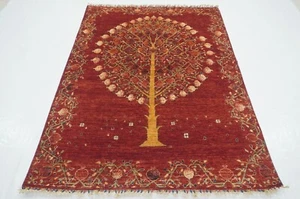 5 x 7 ft Red Tree of Life Gabbeh Tribal Afghan Hand Knotted Wool Rug - Picture 1 of 17
