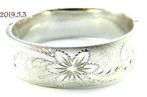 Silver 925 Hinged Bangle Bracelet Estate Carl Art Floral Etched Sterling
