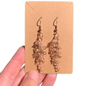 Rose Gold Faceted Rose Quartz Briolette Drop Dangle Earrings Chandelier Jewelry - Picture 1 of 6