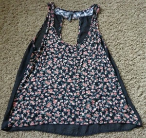 FULL TILT women's EUC sz L black floral sleeveless blouse w/see through back - Picture 1 of 3