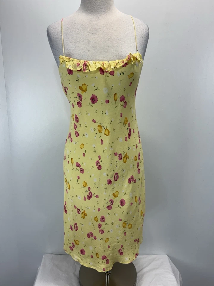 Vestido De Colección Ralph Lauren Floral Midi Sin Mangas Talla 10 Amarillo Y2K DEFECTOS Foto 1 de 4