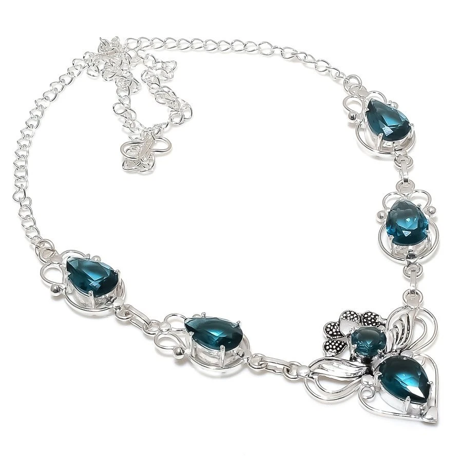 London Blue Topaz Gemstone 925 Sterling Silver Jewelry Necklace Size 18" - Image 1 of 1