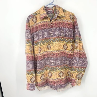 Territory Ahead 男式中号衬衫纽扣上衣紫色橙色大声印花 — 第 1/4 张图片