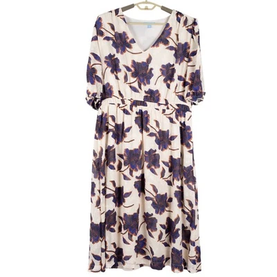 Draper James RSVP жаккардовый сплетенный цветочный макси платье XXL синий коричневый Puff рукав - Изображение 1 из 4