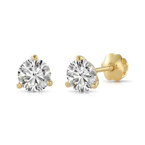 14K Real Solid Gold Solitaire Round Cut Diamond Martini Stud Earrings Lab Grown - Picture 1 of 17