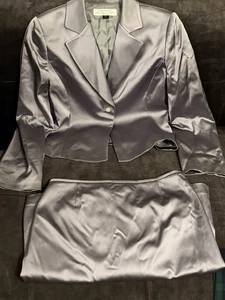 Tahari Asl Luxe 2PC Blazer Skirt Suit Women’s 10P Gray Metallic Shiny - Picture 1 of 12