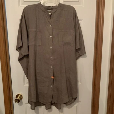 Túnica de lino Tempo Paris talla M topo botón cerradura espalda manga M Lagenlook Italia Foto 1 de 4