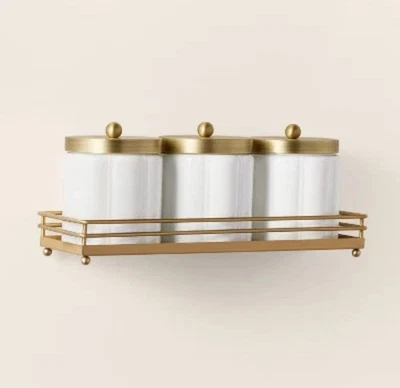 Milk Glass Bath Canister Set White/Brass & Mounting Kit - Hearth & Hand Magnolia - Image 1 of 3