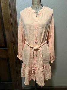 magaschoni 100% Organic Cotton Belted Button Front Flounce Gauze Dress $178 S - Picture 1 of 9