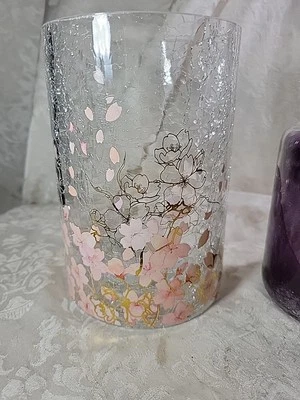 Yankee Candle Cherry Blossom Clear Crackle Glass Large Jar Holder - NWT - Image 1 of 4