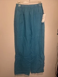 NWT Mosaic USA 100% LINEN teal Pull On Pants Wide Leg MSRP $75 Medium - Picture 1 of 8