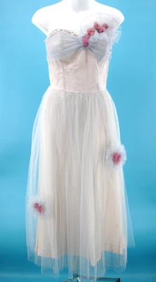 VTG Women's 50s Light Blue W/ Pink Roses Formal Gown / Prom Dress XXS/XS 1950s - Image 1 of 4
