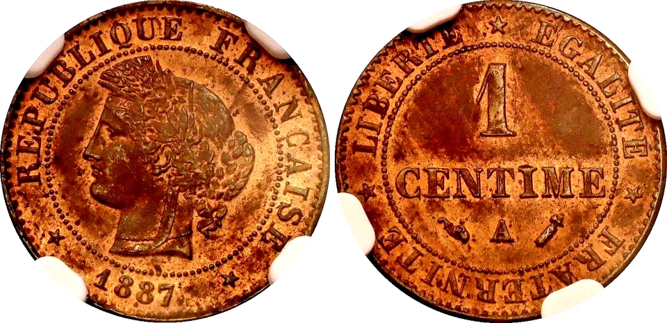 France 1 Centime 1887 A NGC MS62 RB KM# 826.1 Bronze Coin UNC - Image 1 of 1