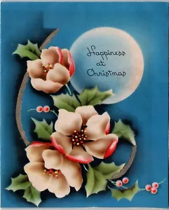 Cartolina e busta natalizia fiori 1944 vintage "Felicità a Natale" - Foto 1 di 6