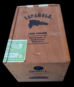 Cigar Box 1997 Española Vintage Wood JM Tobacco Dominican Republic Dovetailed - Picture 1 of 16