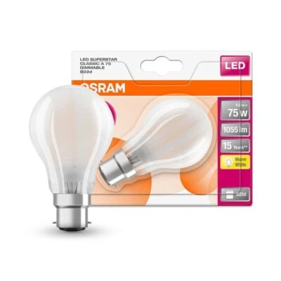 Osram LED 8.5w (75w) Dimmable GLS/A60 B22 Warm White (2700K) Frosted Light Bulb - Image 1 of 4