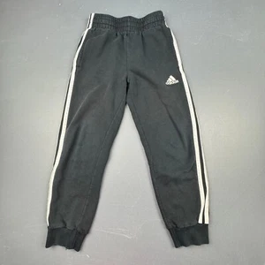 Adidas Track Pants Kids Size 8 Black White Stripes Fleece Lined Joggers Athletic - Picture 1 of 7