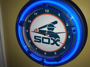Chicago White Sox 80's Logo Throwback Baseball Bar Man Cave Neon Wall Clock Sign