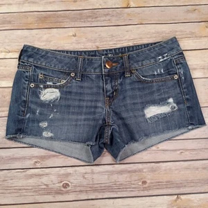 American Eagle 4 Destroyed Mini Blue Denim Jean Shorts Raw Hem - Bild 1 von 7