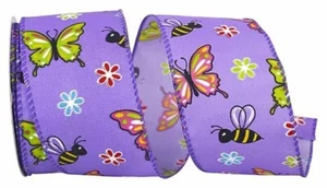 Butterflies & Bees Design - Wired Edge Ribbon -- 2.5" x 10 yards - Purple Color - Picture 1 of 3