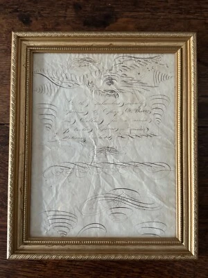 Antique 19th Cen Ink Pen Promissory Note Calligraphy Folk Art Drawing Spencerian - Image 1 of 4