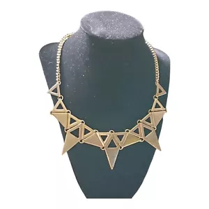 Retro 80s Geometric Triangle Bib Choker Statement Womens 16" Gold Tone Necklace - Picture 1 of 7