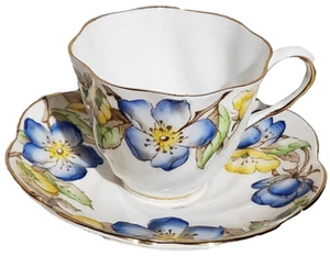Vintage Salisbury Fine Bone China English Ftd Tea Cup & Saucer 'Adrian' Blue - Picture 1 of 1