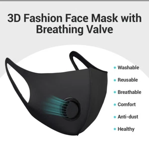 BREATHABLE Reusable Washable, Black, Stretchy CLOTH Face Mask with Filter Valve - Picture 1 of 13