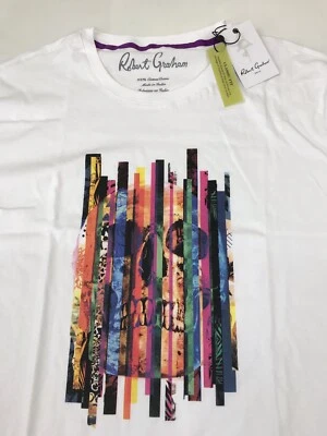 Robert Graham Beyer Skull Print Rainbow Multicolor White S/S T-Shirt Men’s XL - Image 1 of 4