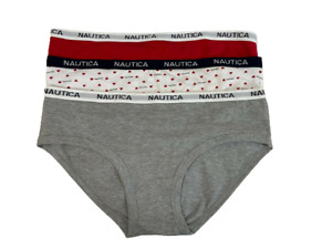 Nautica Womens 3 Pack Panties Red & Gray, White Hipster Size L