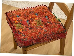 Boho Cotton Linen Square Chair Seat Cushions for Dining Kitchen 16"x16" Orange - Picture 1 of 7