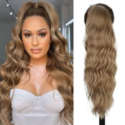Extensiones de cabello largas rizadas onduladas cola de caballo con cordón sintético cola de caballo con clip Foto 1 de 4