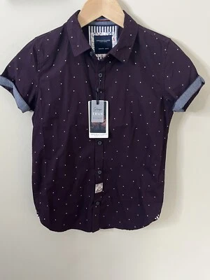 Denim & Flower Purple Polka Dot Short Sleeve Button Up Dresss Shirt New - Image 1 of 4