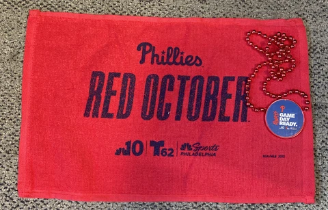 Philadelphia Phillies 2022 RED OCTOBER RALLY TOWEL Postseason + 1 Necklace Beads Cover