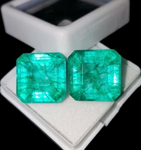 Par de gemas cuadradas de piedras preciosas sueltas certificadas de 18,21 quilates de esmeralda colombiana natural W03 - Imagen 1 de 12