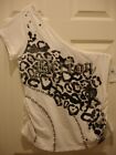 BEYONCE DEREON WHITE ONE SHOULDER ROUCH SIDE BLACK & SILVER PRINT/ NEW OLD STOCK