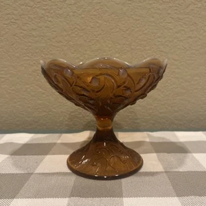 Vtg Fenton Amber Glass Cameo Opalescent Lily of Valley Candy Dish 5.5 In. Bowl - Picture 1 of 6