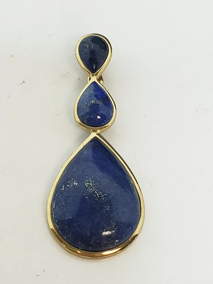 Hand Knotted Lapis Lazuli Beaded Necklace Tear Drop Pendant 17" SX Thai - Image 1 of 4