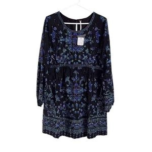 Free People NEW 10 Russian Doll Sequin Tunic Dress Boho Black Blue Floral Whimsy - Picture 1 of 14