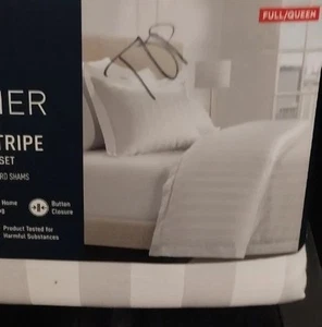 New Hotelier Damask Queen/full Duvet Set White - Picture 1 of 3