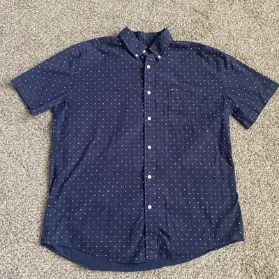 Tommy Hilfiger XL Navy Blue Polka Dot Short Sleeve Button Down Shirt - Image 1 of 4