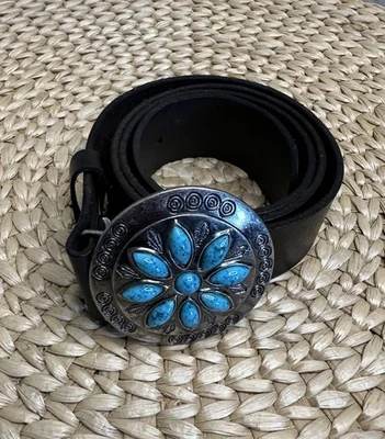 AMERICAN EAGLE Brown Leather Belt Faux Turquoise Silver Buckle Med New - Image 1 of 4