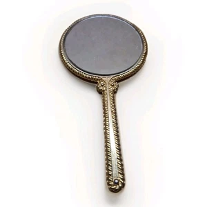 Vintage Elegant Small Hand Mirror Flower Pattern Brass Tone - Ideal Prop - Picture 1 of 13
