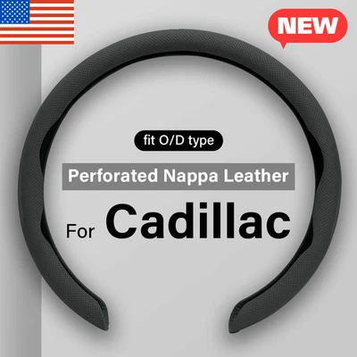 For Cadillac Steering Wheel Cover Nappa Leather Non-Slip Clip on Breathable 15'' - Image 1 of 4