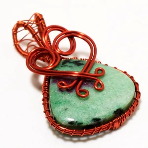 Ruby Zoisite Gemstone Handmade Wire Wrap Copper Jewelry Pendant 2.1" SR 1375 - Picture 1 of 7