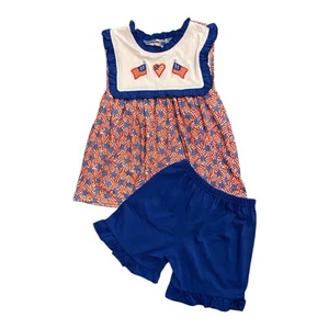Girls Size 7 American Flag 4th Of July Shorts Set Embroidered - Picture 1 of 1