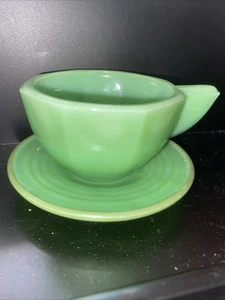 Akro Agate Toy Tea 2 Dishes Green Plates Cup Saucer Mini Plate - Picture 1 of 9